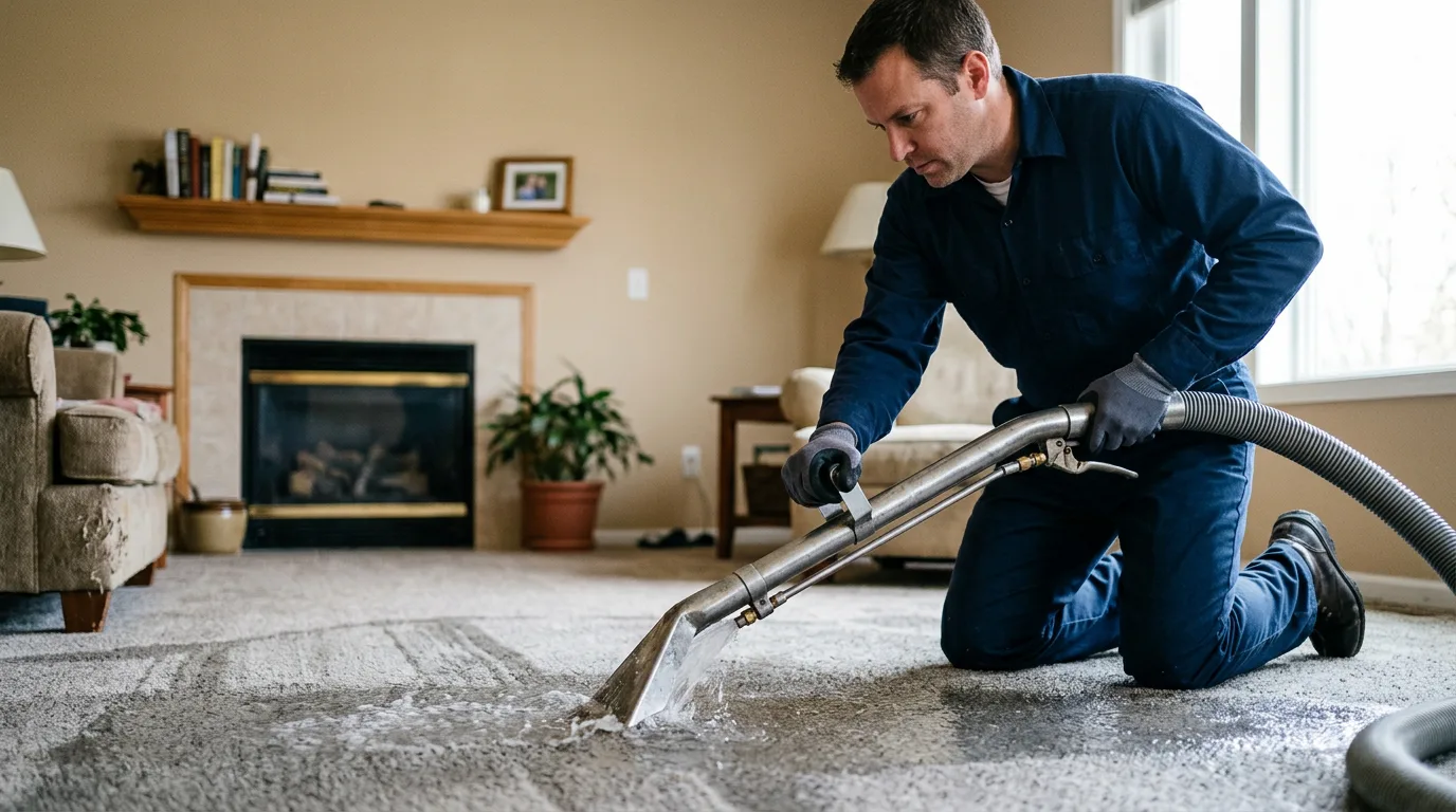 Water damage restoration technician working near Harmon, IL
